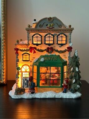 Vintage Lighted Christmas Toy Store - Light Up Christmas Village Santa Toy Shop